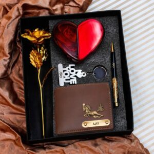Premium Men’s Gift Combo – Personalized Wallet, Golden Rose, Love Perfume, Pen & More