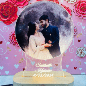 Personalized Round Acrylic LED Photo Lamp with Wooden Stand