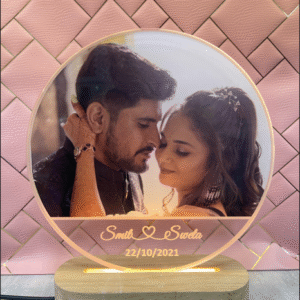 Personalized Round Acrylic LED Name Lamp with Wooden Stand