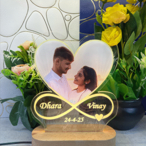Personalized Heart Shape Infinity LED Lamp with Photo and Name Engraving